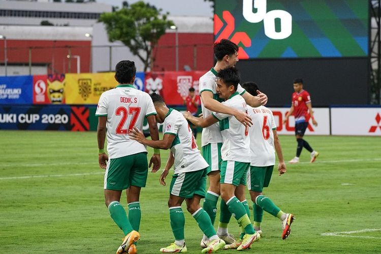 Hasil Piala AFF Indonesia vs Laos: Skuad timnas Indonesia merayakan gol Witan Sulaeman saat menghadapi Laos pada Piala AFF 2020. 