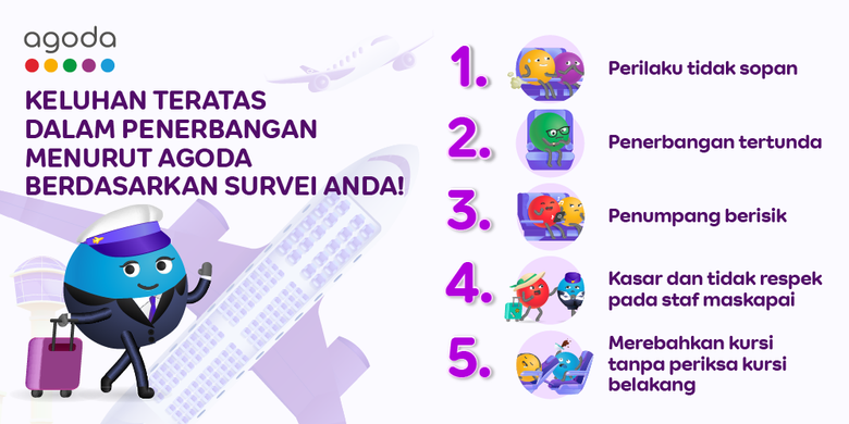 Ada 5 hal paling mengesalkan bagi penumpang saat naik pesawat, berdasarkan survei Agoda