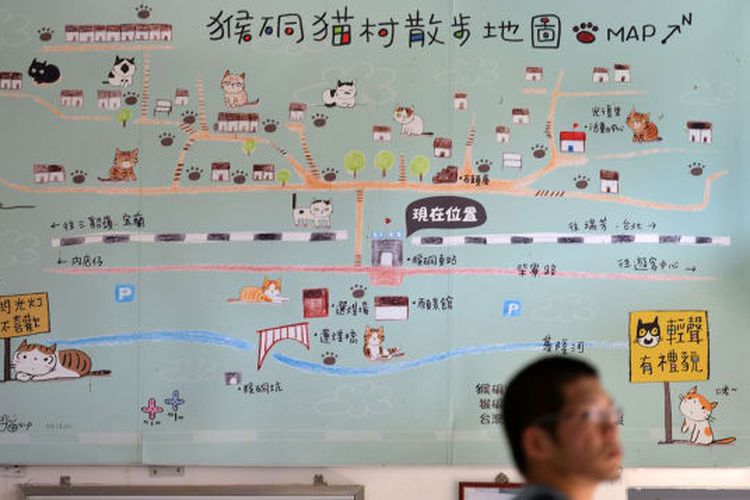 Peta jalan kaki untuk wisatawan di Houtong, Taiwan. 
