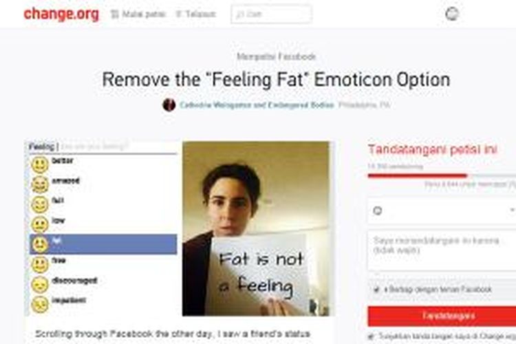 Petisi hapus emoji gendut di Facebook yang dimuat di situs Change.org