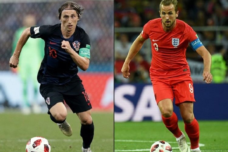 Luka Modric dan Harry Kane menjadi simbol duel Kroasia vs Inggris pada semifinal Piala Dunia 2018 di Stadion Luzhniki, 11 Juli 2018. 