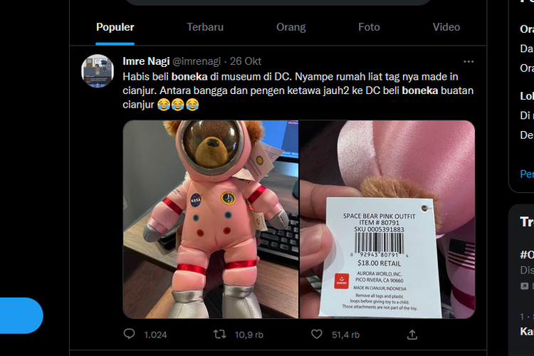Viral foto boneka buatan Cianjur dijual di AS.