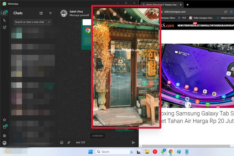 TIkTok punya fitur baru Picture-in-Picture. Dengan fitur ini, video di tiktok.com di PC diputar di jendela kecil mengambang (floating window)dan bisa tetap berjalan di atas aplikasi lain. Dalam foto ini, video TikTok tetap berjalan di atas aplikasi WhatsApp dan Google Chrome.