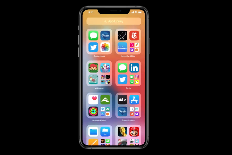 Tampilan salah satu fitur baru iOS 14 yakni App Library