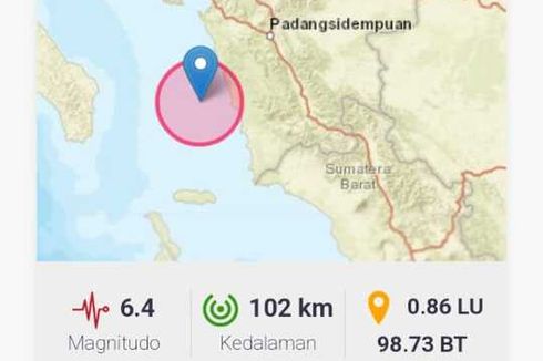 Gempa M 6,4 di Padang Sidempuan, Terasa sampai Aceh dan Sumbar