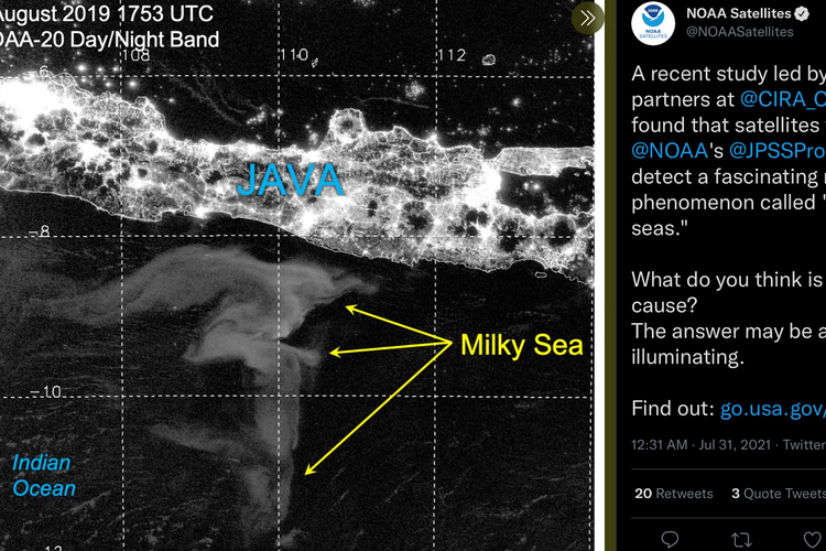 Fenomena ?Milky Seas? di laut selatan Jawa yang difoto oleh satelit NOAA