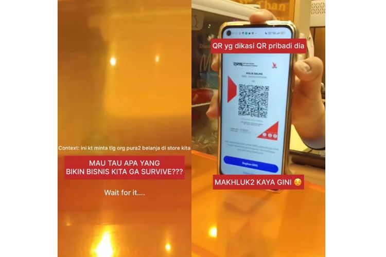 Tangkapan layar video seorang kasir mencuri omset toko penjualan Legato Gelato Rp. 45 juta menggunakan QRIS pribadinya