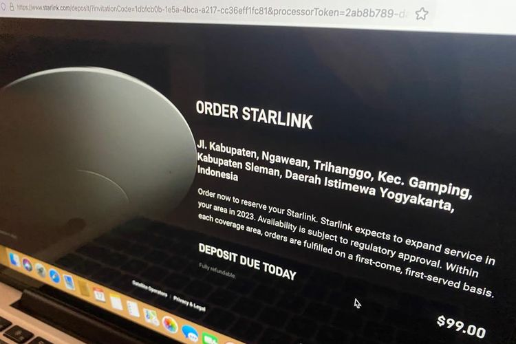 Tampilan halaman pemesanan layanan internet Starlink