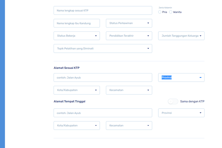 form isi data diri Prakerja