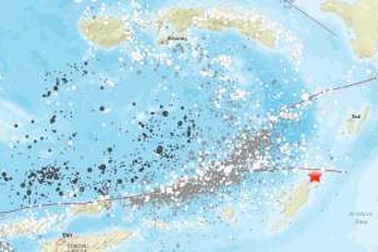Rekaman kejadian gempa yang dicatat oleh USGS di wilayah Maluku dan sekitarnya.