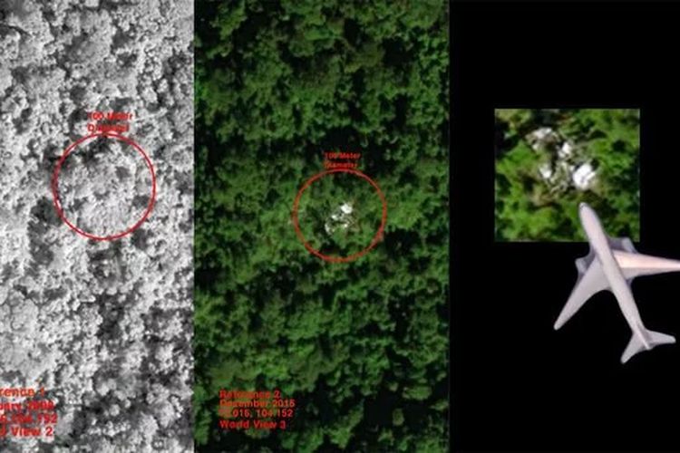 Citra satelit yang ditemukan Andre Milne dari Unicorn Aerospace bersama timnya, menunjukkan lokasi diduga jatuhnya pesawat Malaysia Airlines MH370 di hutan Kamboja. MH370 hilang pada 8 Maret 2014 dan keberadaan 239 orang di dalamnya tidak diketahui.