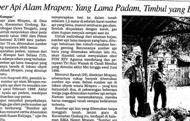 Kliping Harian Kompas yang memberitakan padamnya Api Abadi Mrapen