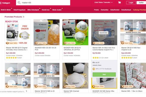 Harga Sekotak Masker di Online Shop Tembus Rp 1,7 Juta