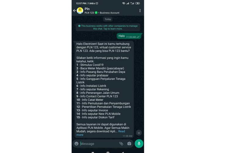 cara cek tagihan listrik lewat WhatsApp