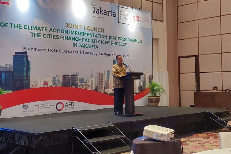 Gubernur DKI Jakarta Anies Baswedan ketika menyampaikan sambutan di Hotel Fairmont, Jakarta Pusat, Selasa (6/9/2022).