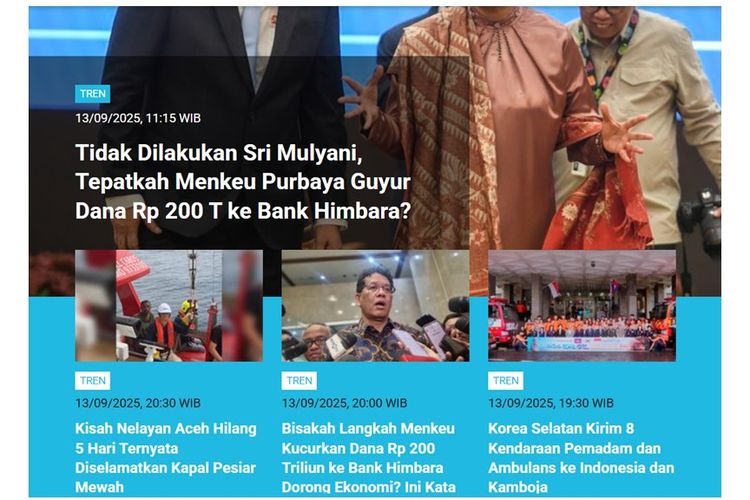 Artikel terpopuler kanal Tren, Sabtu (13/9/2025).