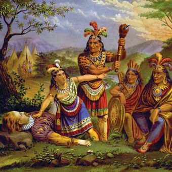 Pocahontas menyelamatkan nyawa Kapten John Smith. (Library of Congress)
