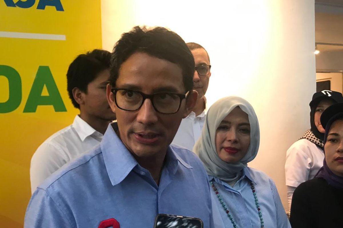 Calon wakil presiden nomor urut 02 Sandiaga Uno saat ditemui di Rumah Siap Kerja, di Kebayoran Baru, Jakarta Selatan, Rabu (24/4/2019).