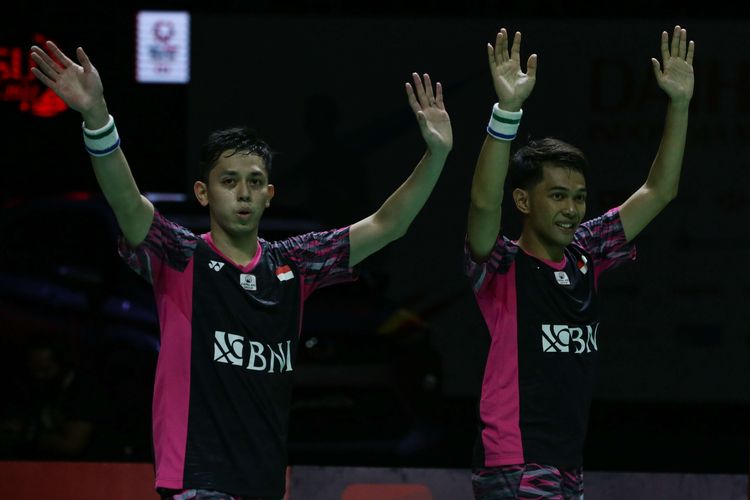 Pasangan ganda putra Indonesia, Fajar Alfian/Muhammad Rian Ardianto, saat beraksi di Indonesia Open 2022.
