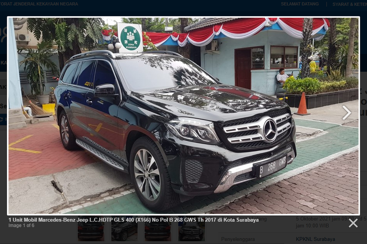 Tangkapan layar laman lelang Mercedes-Benz GLS 400 yang akan diselenggarakan pemerintah di situs lelang.go.id