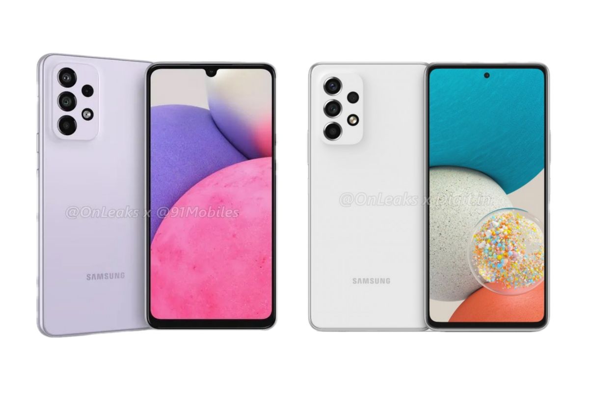 Bocoran tampang Samsung Galaxy A33 (kiri) dan Galaxy A53 (kanan) yang disinyalir tengah disiapkan Samsung.