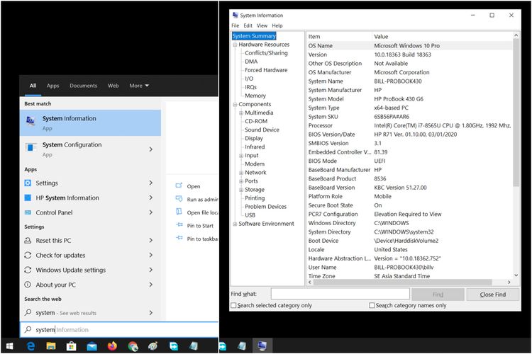 Cómo verificar las especificaciones de una computadora o computadora portátil con Windows 10 a través de la función Información del sistema.