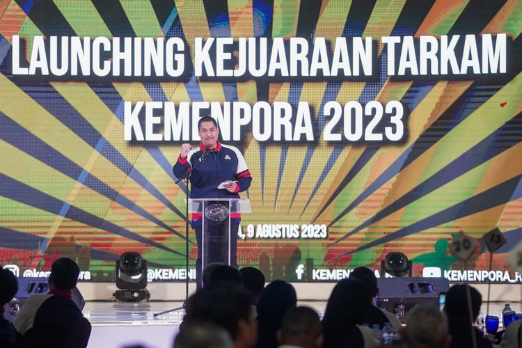 Menpora, Dito Ariotedjo, saat berbicara dalam launching Kejuaraan AntarKampung Kemenpora Tahun 2023 di Jakarta, Rabu (9/8/2023).