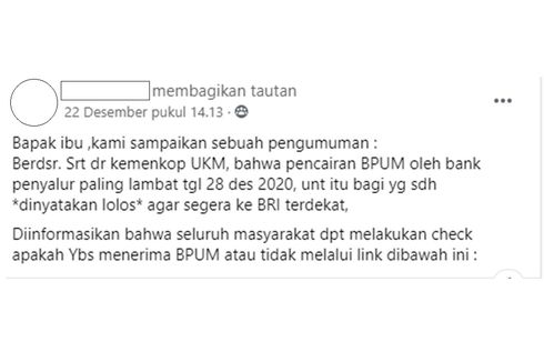 Pencairan BLT UMKM Rp 2,4 Juta Disebut Paling Lambat 28 Desember, Benarkah?