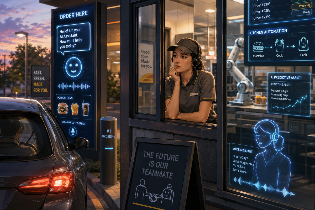 Ilustrasi pegawai drive thru diganti AI dibuat dengan ChatGPT | KOMPAS.com/soffyaranti
