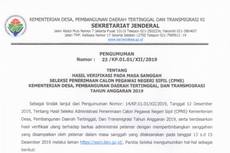 Kemendes PDTT Umumkan Hasil Verifikasi Sanggahan CPNS 2019, Ini Informasinya