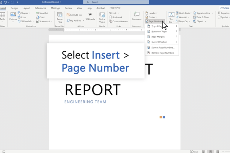 Tangkapan layar cara membuat nomor halaman di Microsoft Word.