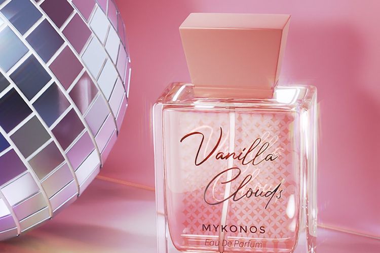 Salah satu varian parfum Mykonos yang memiliki aroma vanila, yakni varian Vanilla Clouds.