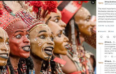 Tangkap layar potret laki-laki Suku Wodaabe di Niger (Twitter/@Africa_Archives).