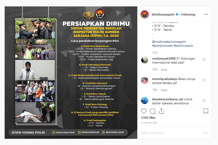 Tangkapan layar penerimaan pendaftaran SIPSS tahun 2020.