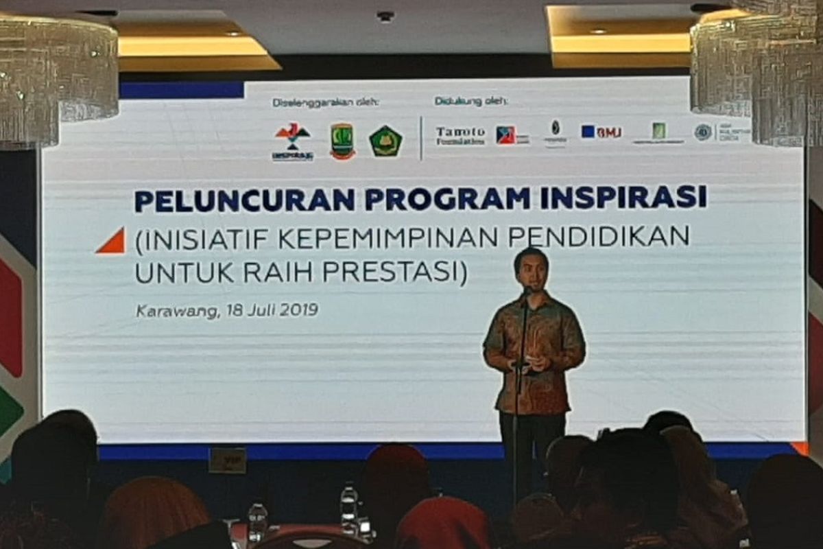 Direktur Eksekutif Inspirasi Patrya Pratama dalam peluncuran program Inisiatif Kepemimpinan Pendidikan untuk Raih Prestasi (Inspirasi) di Kabupaten Karawang, Jawa Barat, pada Kamis (18/7/2019) di Resinda Hotel Karawang.