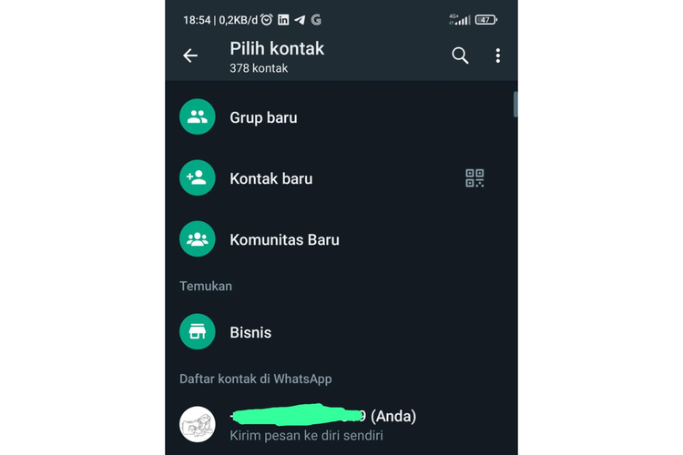 cara kirim pesan WA ke kontak sendiri 