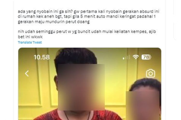 Tangkapan layar twit soal gerakan absurd disebut bisa mengempeskan perut buncit