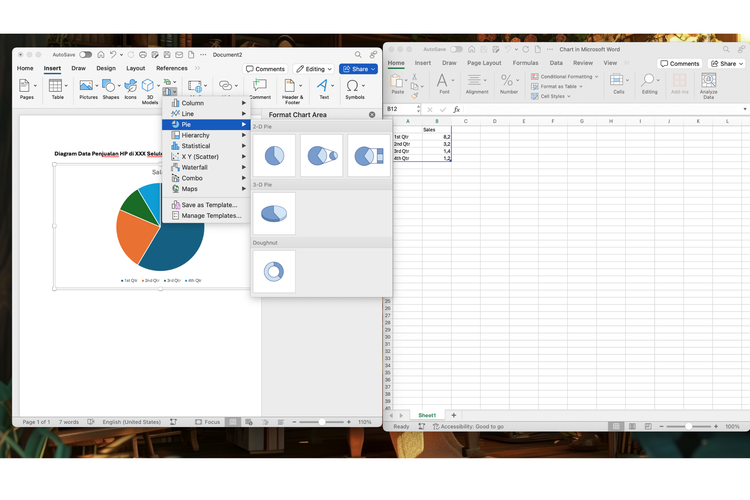 Ilustrasi cara buat pie chart di Word 