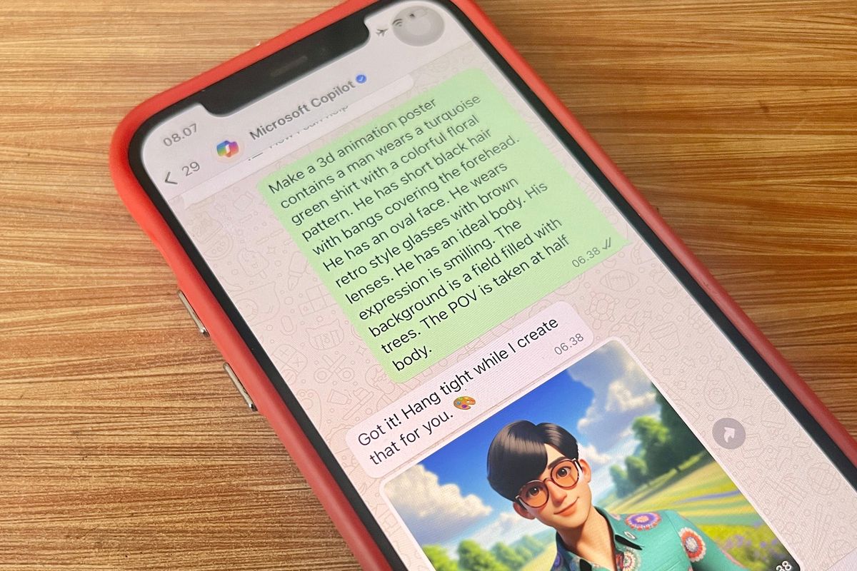 Tampilan chatbot Copilot WhatsApp. Cara menggunakan Copilot WhatsApp. 