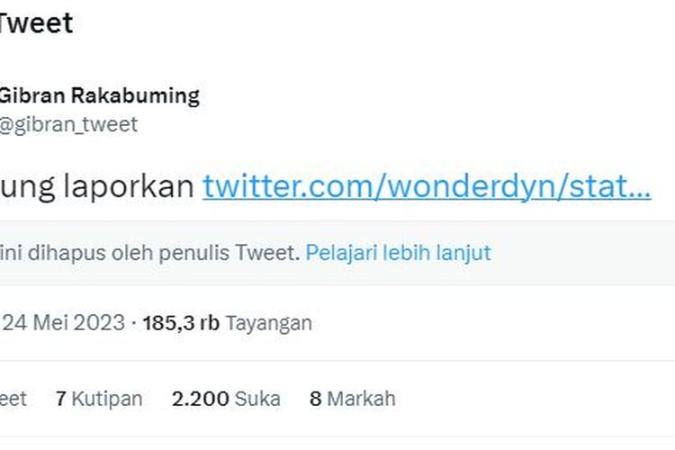 Twit dari Gibran soal dugaan KDRT seorang dosen. 