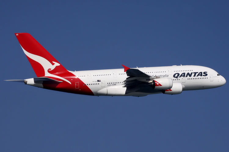 Ilustrasi pesawat Qantas Airbus A380.