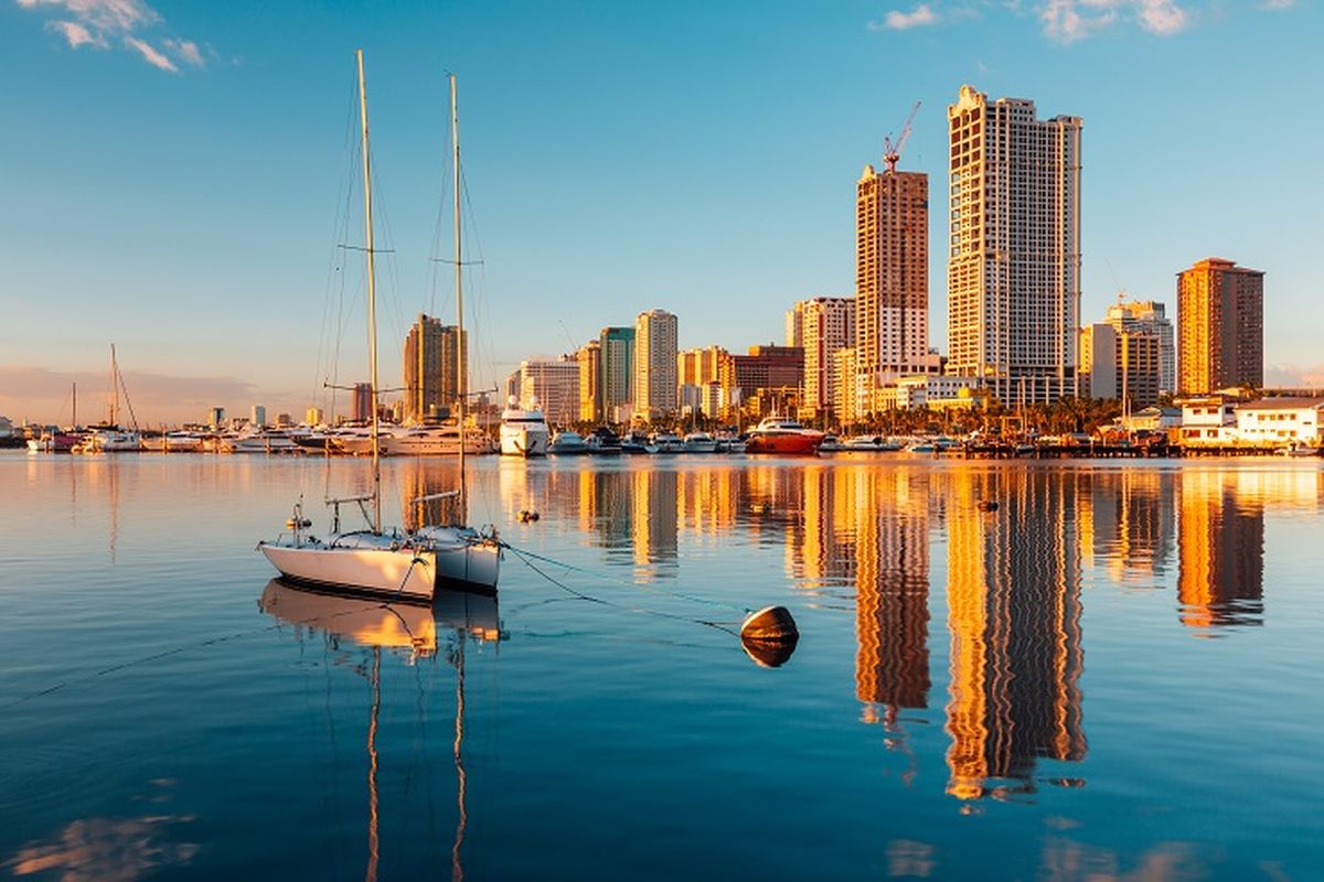 Ilustrasi Filipina - Pemandangan Manila Bay.