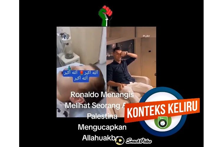 Tangkapan layar Facebook narasi yang menyebut Ronaldo menangsi saat melihat anak palestina mengucapkan kalimat takbir
