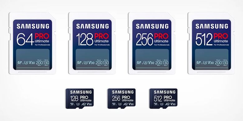 Pilihan kapasitas dari memory card Samsung Pro Ultimate UHS-I versi SD dan microSD