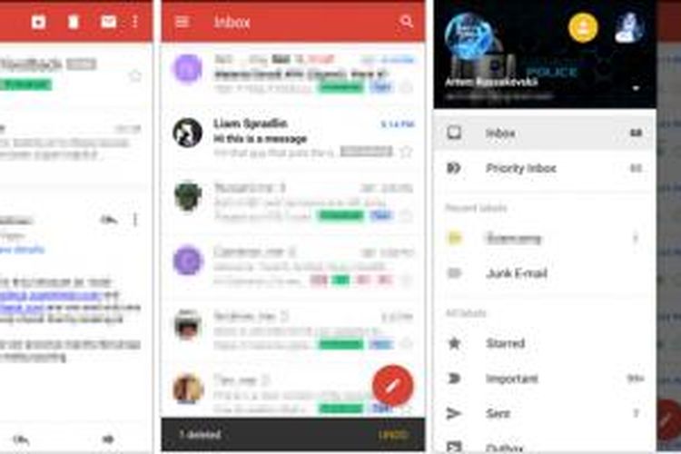 Tampilan aplikasi Gmail 5.0