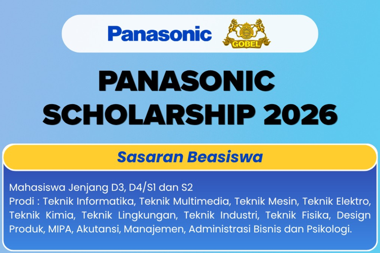 Beasiswa Panasonic Asia 2026, Terbuka bagi Mahasiswa D3, D4, S1 dan S2