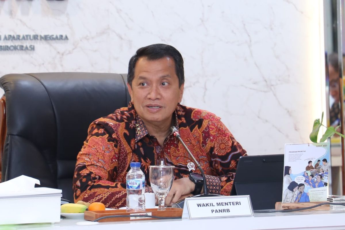 Wakil Menteri PANRB Purwadi Arianto dalam kegiatan Sinkronisasi Rencana Aksi Satgas Percepatan Rehabilitasi dan Rekonstruksi Pascabencana di Bidang Tata Kelola, bersama Wakil Menteri Dalam Negeri Bima Arya Sugiarto, di Kantor Kementerian PANRB, Kamis (29/1/2026).