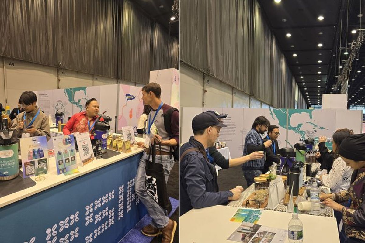 Suasana booth Gravfram di ajang Specialty Coffee Expo (SCE), Jumat (12/4/2024) hingga Minggu (14/4/2024) di MCCormick Place, Chicago, AS. 