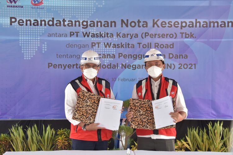 Acara Penandatanganan Nota Kesepahaman antara PT Waskita Karya (Persero) Tbk dengan PT Waskita Toll Road tentang Rencana Penggunaan Dana Penyertaan Modal Negara 2021 pada Kamis (10/2/2021). 