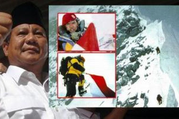Asmujiono saat menancapkan bendera merah putih di Puncak Everest.